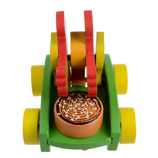 Wooden Cock Pecking Rice Grasping Car Toy